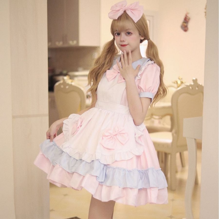 Maid Outfit Japanese Pink Black Cream Sweetheart Set 5XL Plus Size One Piece Dress