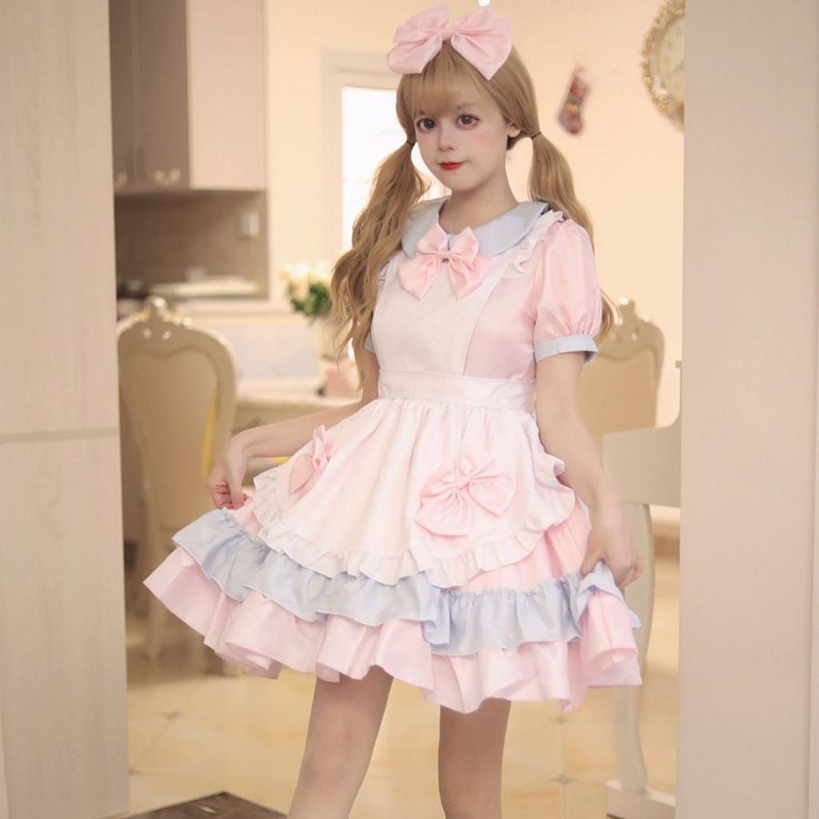 Maid Outfit Japanese Pink Black Cream Sweetheart Set 5XL Plus Size One Piece Dress