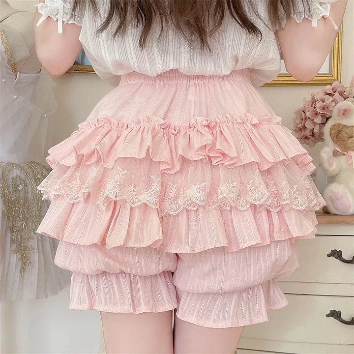 Japanese Sweet and Cute with Dark Pattern Multi-layer Ruffle Edge Pumpkin Shorts Lolita Petticoat