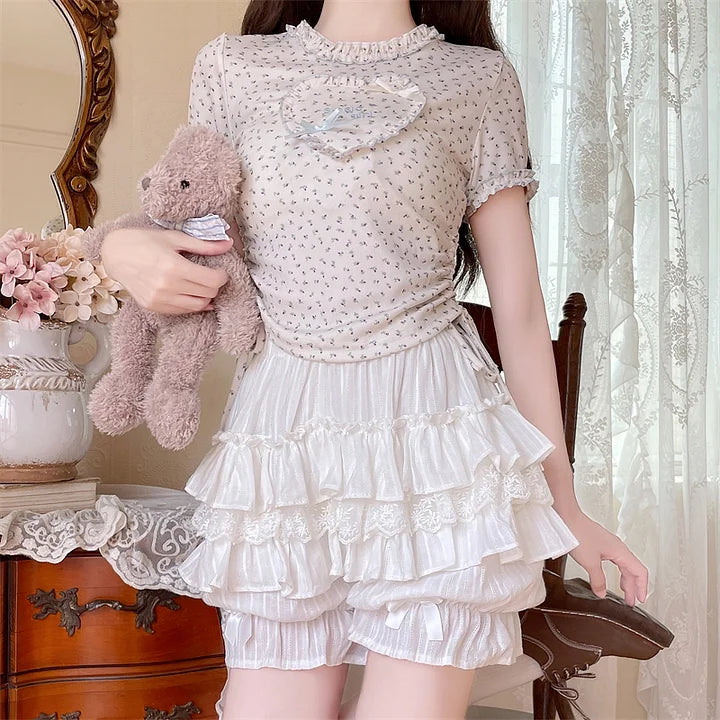 Japanese Sweet and Cute with Dark Pattern Multi-layer Ruffle Edge Pumpkin Shorts Lolita Petticoat