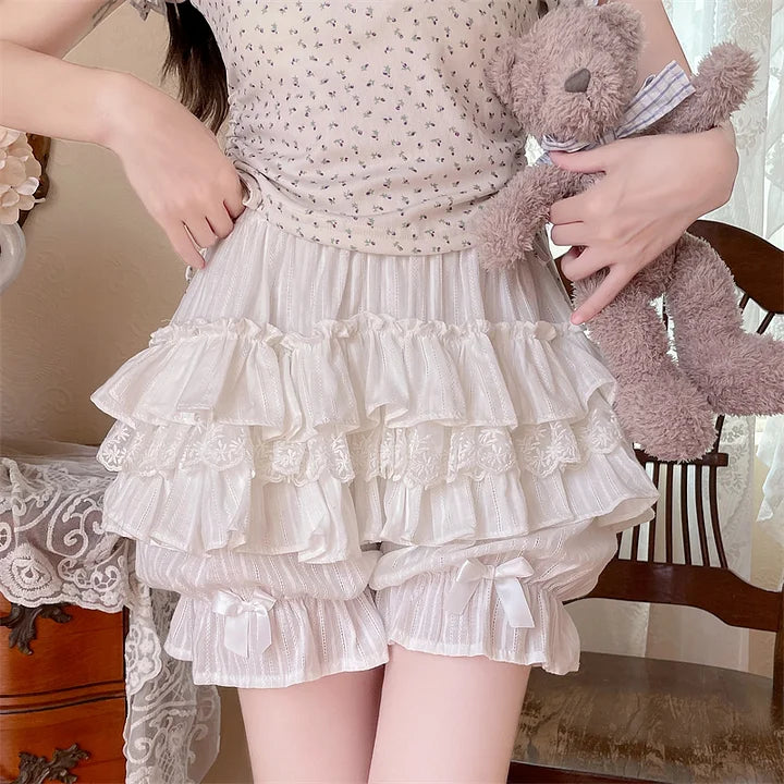 Japanese Sweet and Cute with Dark Pattern Multi-layer Ruffle Edge Pumpkin Shorts Lolita Petticoat