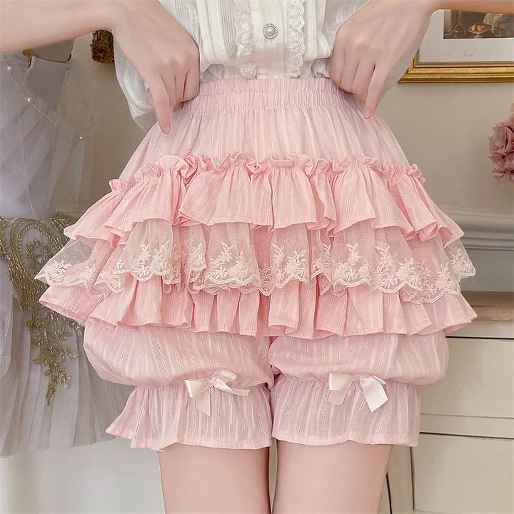 Japanese Sweet and Cute with Dark Pattern Multi-layer Ruffle Edge Pumpkin Shorts Lolita Petticoat