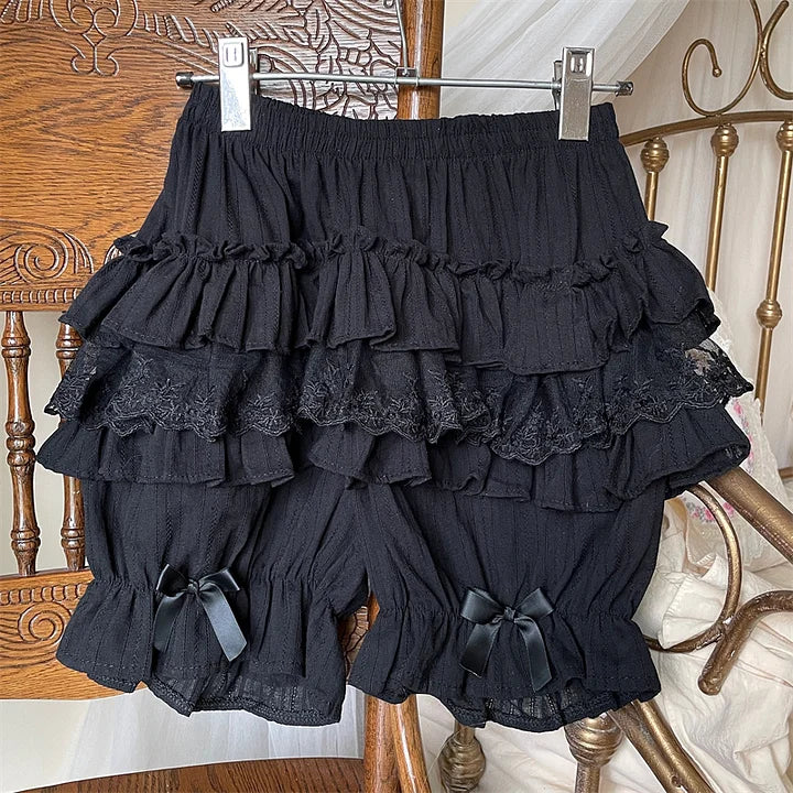Japanese Sweet and Cute with Dark Pattern Multi-layer Ruffle Edge Pumpkin Shorts Lolita Petticoat