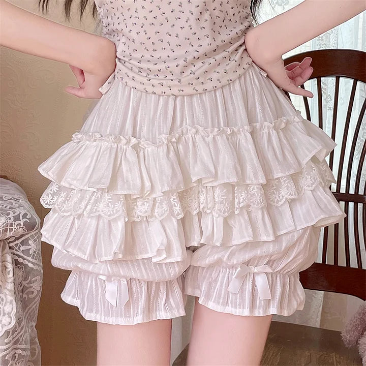 Japanese Sweet and Cute with Dark Pattern Multi-layer Ruffle Edge Pumpkin Shorts Lolita Petticoat