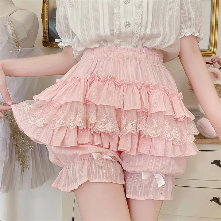 Japanese Sweet and Cute with Dark Pattern Multi-layer Ruffle Edge Pumpkin Shorts Lolita Petticoat