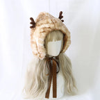 Japanese Sweet Autumn and Winter Elk Spotted Antlers Cute Ear Hat Winter Fleece Hat Christmas
