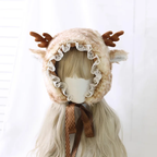 Japanese Sweet Autumn and Winter Elk Spotted Antlers Cute Ear Hat Winter Fleece Hat Christmas