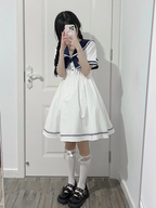 Japanese Sweet Student College Style Navy JK Dress Women's Summer Lolita Princess Dress Daily