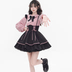 Jirai Kei Fashion Cyberpunk Kawaii Techwear Set Dress Pink Ruffled Jacket Shorts Streetwear Outfit