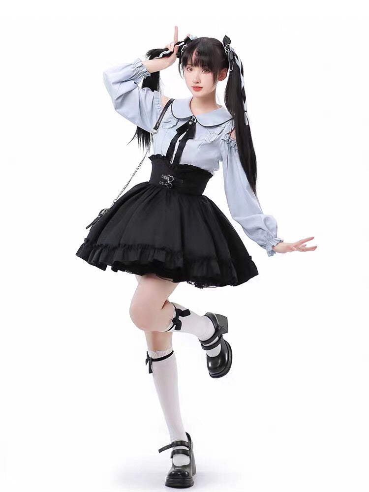 Jirai Kei Fashion Cyberpunk Kawaii Techwear Set Dress Pink Ruffled Jacket Shorts Streetwear Outfit
