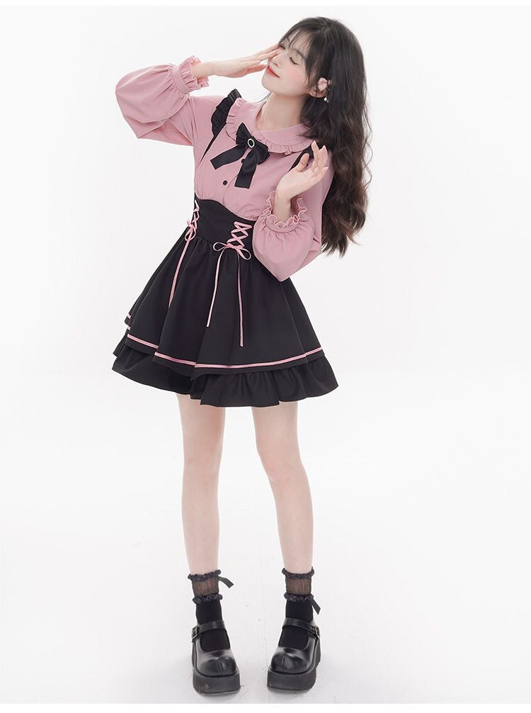 Jirai Kei Fashion Cyberpunk Kawaii Techwear Set Dress Pink Ruffled Jacket Shorts Streetwear Outfit