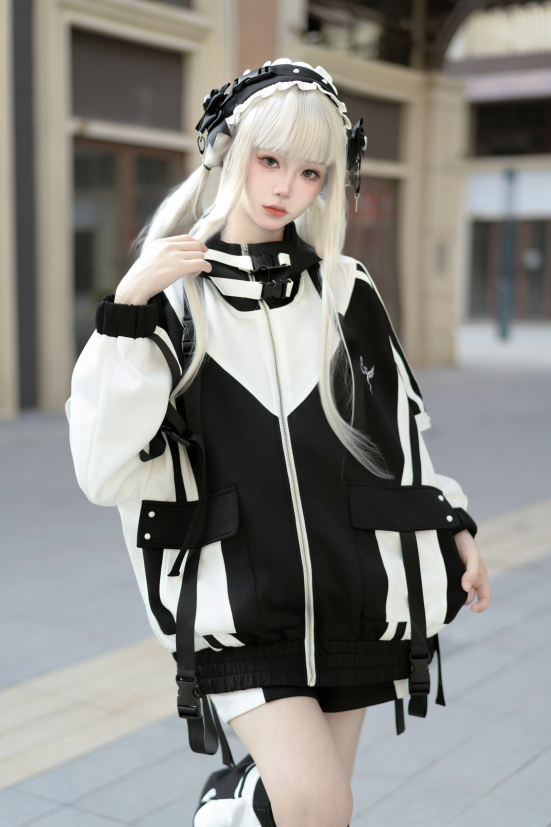 Jirai Kei Fashion Cyberpunk Techwear Set Purple Pink Blue Cat Ear Oversized Streetwear Edgy Outfit