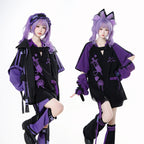 Jirai Kei Fashion Cyberpunk Techwear Set Purple Pink Blue Cat Ear Oversized Streetwear Edgy Outfit