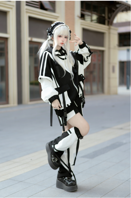 Jirai Kei Fashion Cyberpunk Techwear Set Purple Pink Blue Cat Ear Oversized Streetwear Edgy Outfit