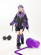 Jirai Kei Fashion Cyberpunk Techwear Set Purple Pink Blue Cat Ear Oversized Streetwear Edgy Outfit