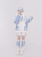 Jirai Kei Fashion Cyberpunk Techwear Set Purple Pink Blue Cat Ear Oversized Streetwear Edgy Outfit