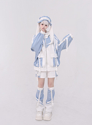 Jirai Kei Fashion Cyberpunk Techwear Set Purple Pink Blue Cat Ear Oversized Streetwear Edgy Outfit