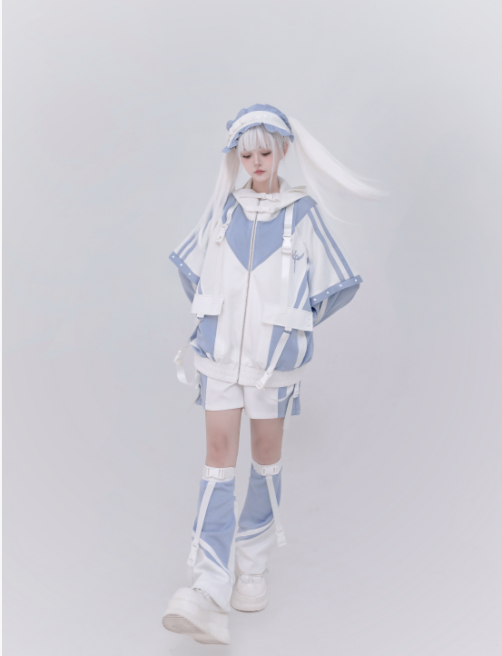 Jirai Kei Fashion Cyberpunk Techwear Set Purple Pink Blue Cat Ear Oversized Streetwear Edgy Outfit