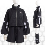 Jirai Kei Fashion Cyberpunk Techwear Set White Black Futuristic Shorts Jacket Oversized Sleeve Harajuku Streetwear Edgy Daily Outfit