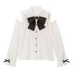 Jirai Kei Fashion Goth Lolita Ruffled Off Shoulder Blouse Pink White Grey Purple Lace Trimmed Sweet
