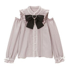 Jirai Kei Fashion Goth Lolita Ruffled Off Shoulder Blouse Pink White Grey Purple Lace Trimmed Sweet