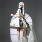 Military Lolita Cloak Dress Set White Black Embroider Ensemble