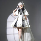 Military Lolita Cloak Dress Set White Black Embroider Ensemble