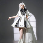 Military Lolita Cloak Dress Set White Black Embroider Ensemble