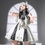 Military Lolita Cloak Dress Set White Black Embroider Ensemble