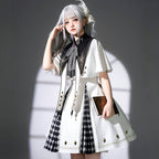 Military Lolita Cloak Dress Set White Black Embroider Ensemble