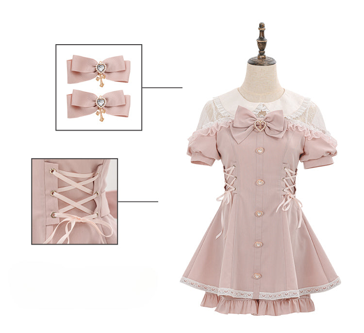 Jirai Kei Fashion Kawaii Lolita Set Pink Blue Ruffled Dress Shorts Streetwear Outfit