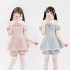 Jirai Kei Fashion Kawaii Lolita Set Pink Blue Ruffled Dress Shorts Streetwear Outfit