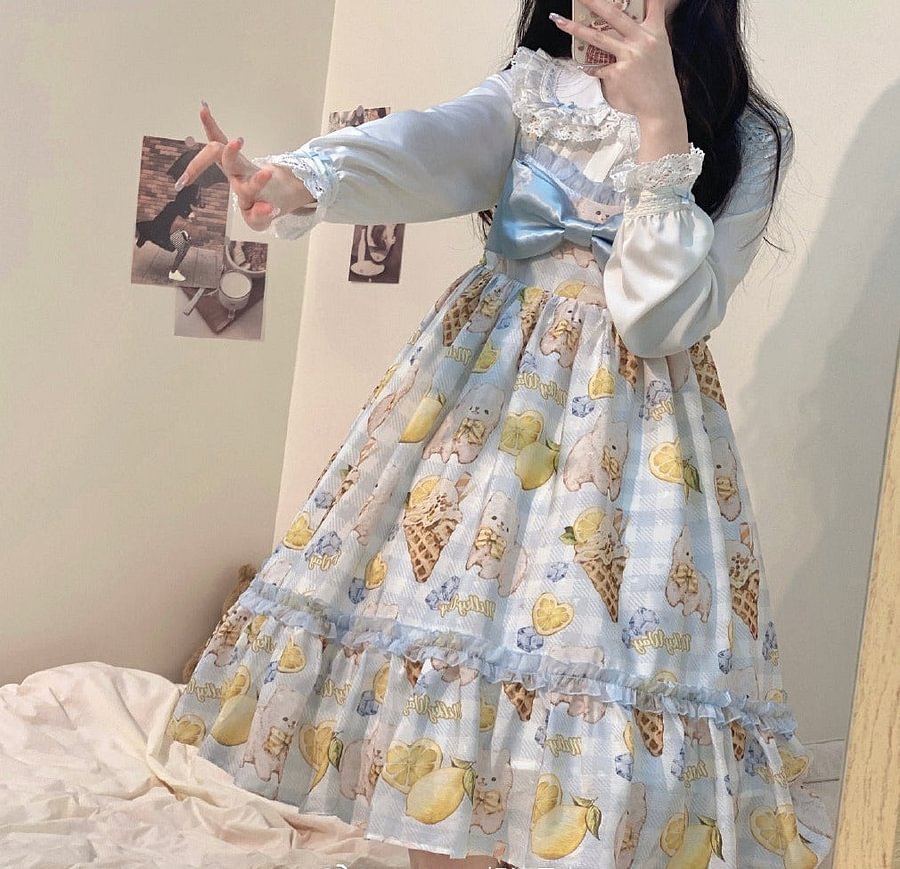 Lemon Puppy Lolita JSK Dress Sweet Bow