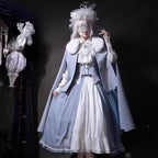 Light Blue Classic Lolita Skirt Set with Elegant Winter Cape Lolita Dresses Lolita Coats
