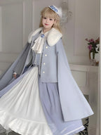 Light Blue Classic Lolita Skirt Set with Elegant Winter Cape Lolita Dresses Lolita Coats