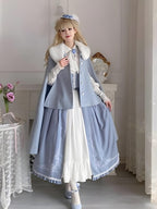 Light Blue Classic Lolita Skirt Set with Elegant Winter Cape Lolita Dresses Lolita Coats