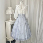 Light blue Elegant Classic Lolita Dress Tea Party Classic Pastoral Style Long Sleeved Dress Light Lolita Casual Coord