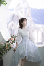 Light blue Elegant Classic Lolita Dress Tea Party Classic Pastoral Style Long Sleeved Dress Light Lolita Casual Coord