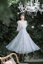 Light blue Elegant Classic Lolita Dress Tea Party Classic Pastoral Style Long Sleeved Dress Light Lolita Casual Coord