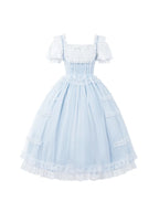 Light Blue Elegant Short Sleeve Dress Sweet Classic Lolita Square Neck Dress