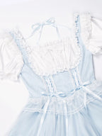 Light Blue Elegant Short Sleeve Dress Sweet Classic Lolita Square Neck Dress