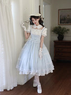 Light Blue Elegant Short Sleeve Dress Sweet Classic Lolita Square Neck Dress