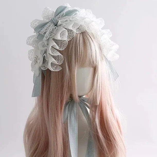 Light Blue Lolita Hair Accessories BNT Hat Hairband Flower Hairpins Elegant Hair Clips