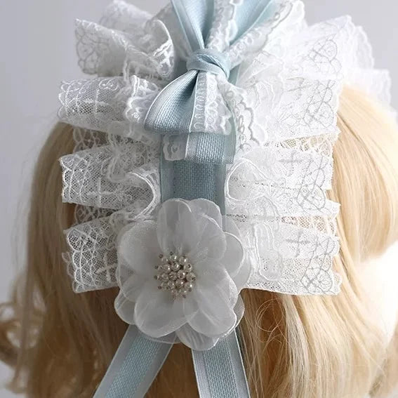 Light Blue Lolita Hair Accessories BNT Hat Hairband Flower Hairpins Elegant Hair Clips