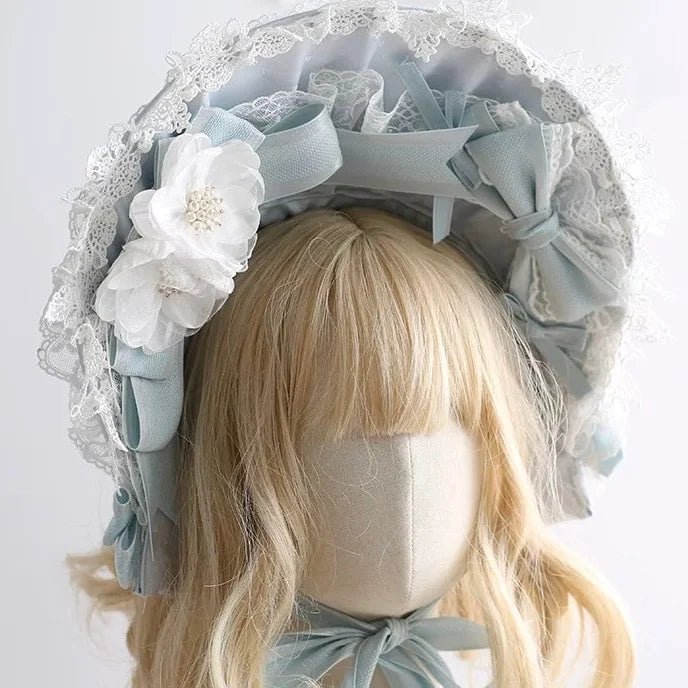 Light Blue Lolita Hair Accessories BNT Hat Hairband Flower Hairpins Elegant Hair Clips