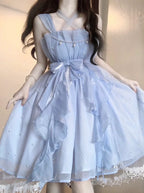 Hime Lolita Light Blue Pearl Elegant Short Prom Organza Lace  Fairy Princess Dress