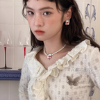 Light Luxury Red Bow Pearl Necklace Choker Earrings Women's Lolita Accessories