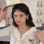 Light Luxury Red Bow Pearl Necklace Choker Earrings Women's Lolita Accessories