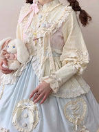 Light Yellow Irregular Multi Layer Sweetheart Lolita Dress OP Long Sleeve