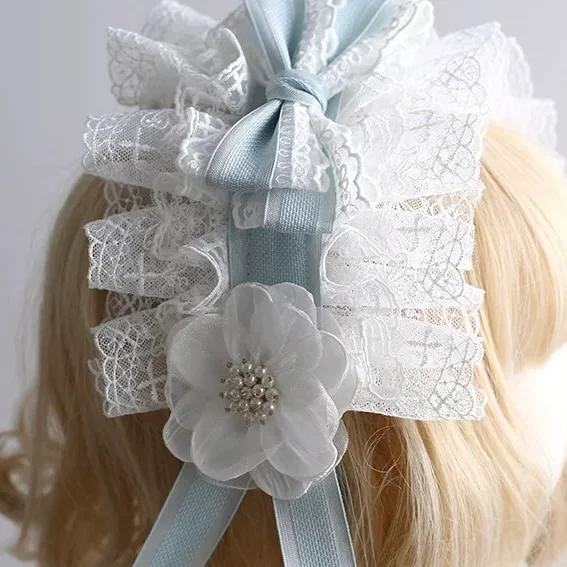 Lolita Hair Accessories Light Blue Hairband Flower Hairpins Hair Clips Headband